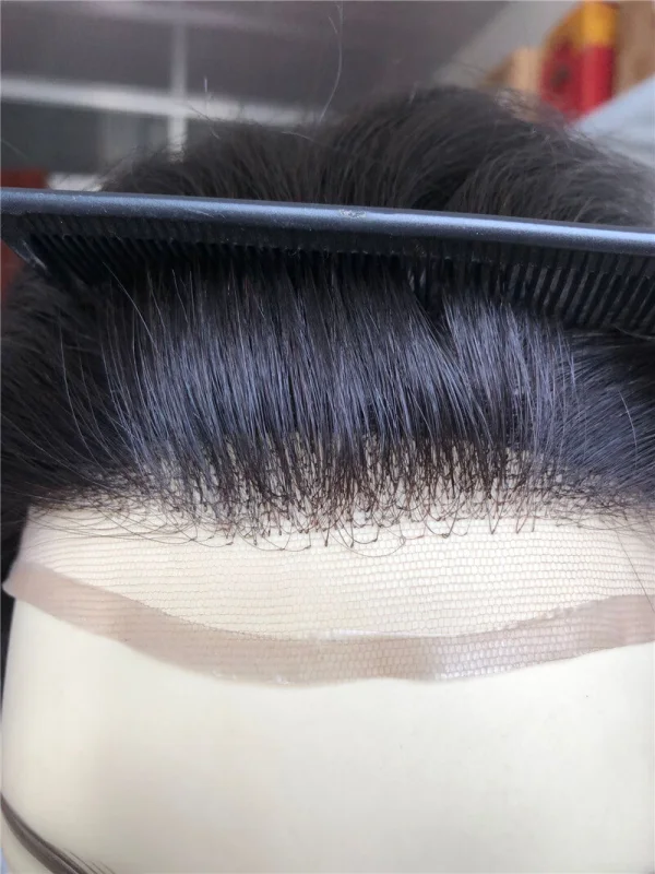 Men'S Toupee Hairpieces Replacement System For Men PU Base With Frontal Swiss Lace Net 100% European Remy Human Hair 10x8 inch