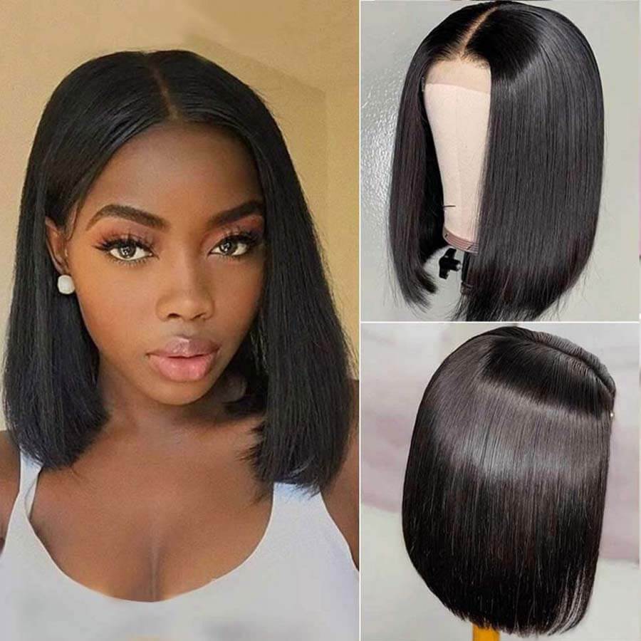 Short Bob Wig Bone Straight Human Hair Wigs 13x4 Lace Wigs T Part Remy Brazilian Bob Human Hair Wigs For Women