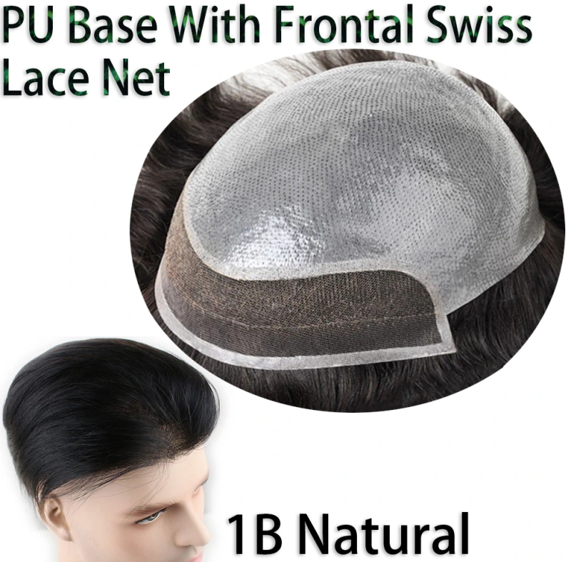 Men'S Toupee Hairpieces Replacement System For Men PU Base With Frontal Swiss Lace Net 100% European Remy Human Hair 10x8 inch