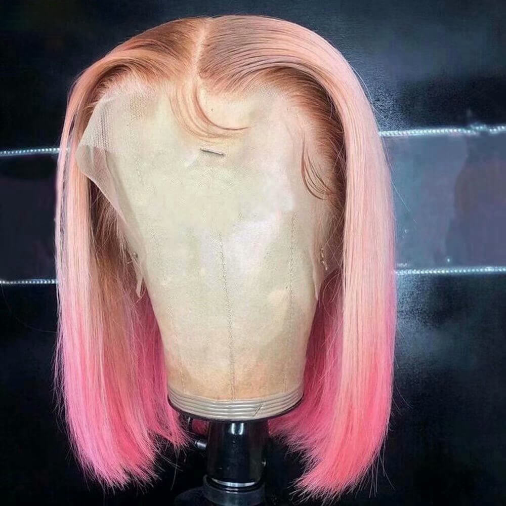 Ombre Pink Colored Human Hair Wigs Brazilian Remy Yellow Orange Ombre Blonde Wig Human Hair Transparent Lace Wigs For Women