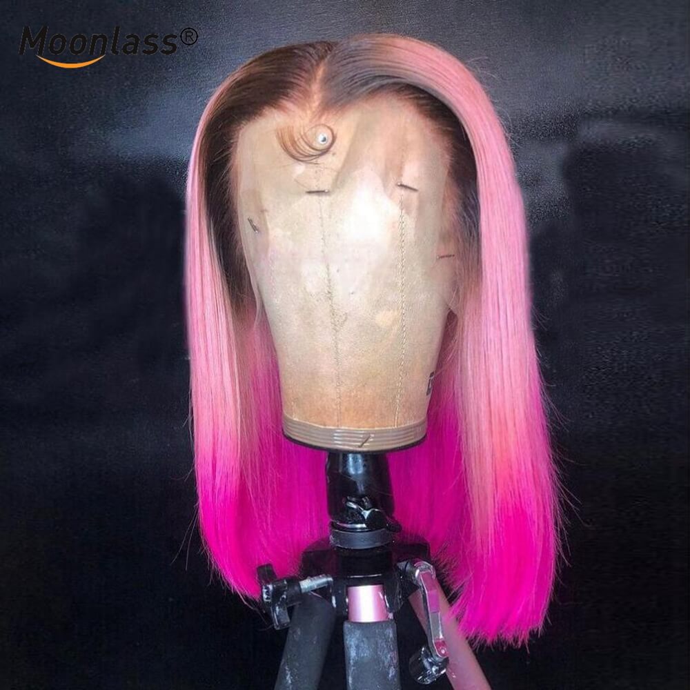 Ombre Pink Colored Human Hair Wigs Brazilian Remy Yellow Orange Ombre Blonde Wig Human Hair Transparent Lace Wigs For Women
