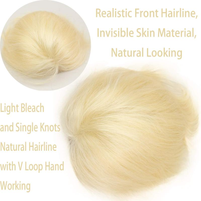 21# Blonde Mens Hair Replacement System Toupee Whole Full PU Base 10x8 Natural Straight Brazilian Remy Human Hair Piece