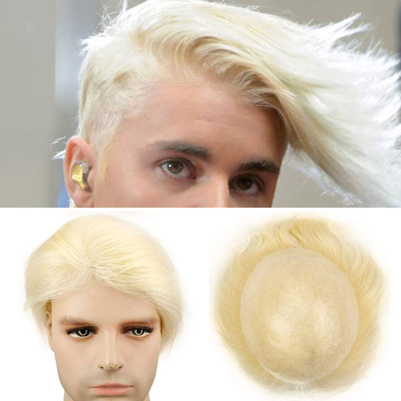 21# Blonde Mens Hair Replacement System Toupee Whole Full PU Base 10x8 Natural Straight Brazilian Remy Human Hair Piece