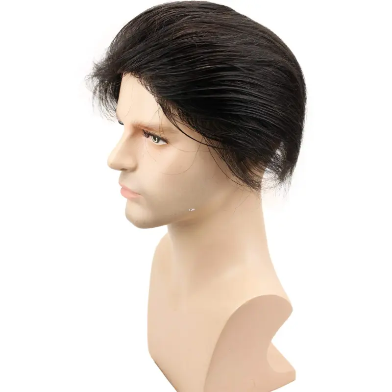 Thin Skin Straight Hair Replacement Brazilian Remy Human Hair Mix 20% Grey Synthetic Hair Toupee for Men 10x8