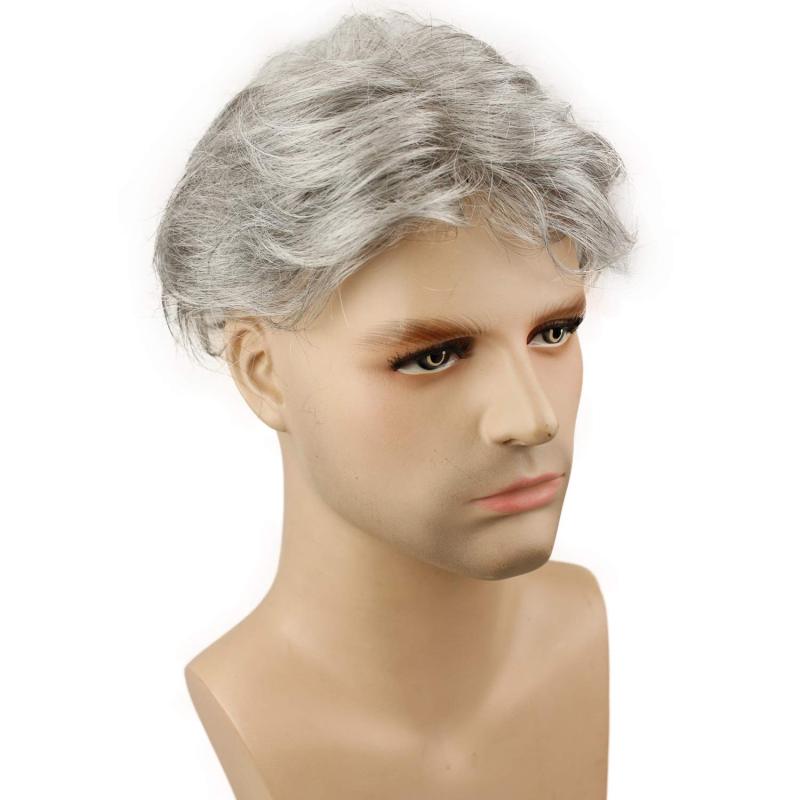 Grey Men`s Toupee Hairpiece Whole PU Base Brazilian Remy Human Hair 1b# Mix 80% Grey Hair Natural Straight 10*8