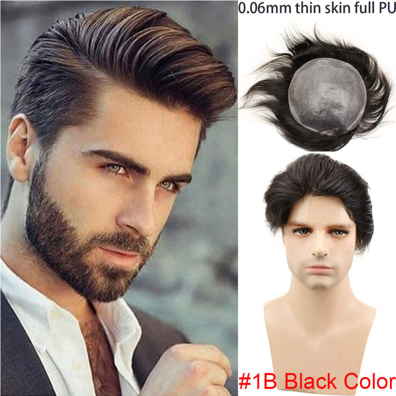 Thin Skin Straight Hair Replacement Brazilian Remy Human Hair Mix 20% Grey Synthetic Hair Toupee for Men 10x8