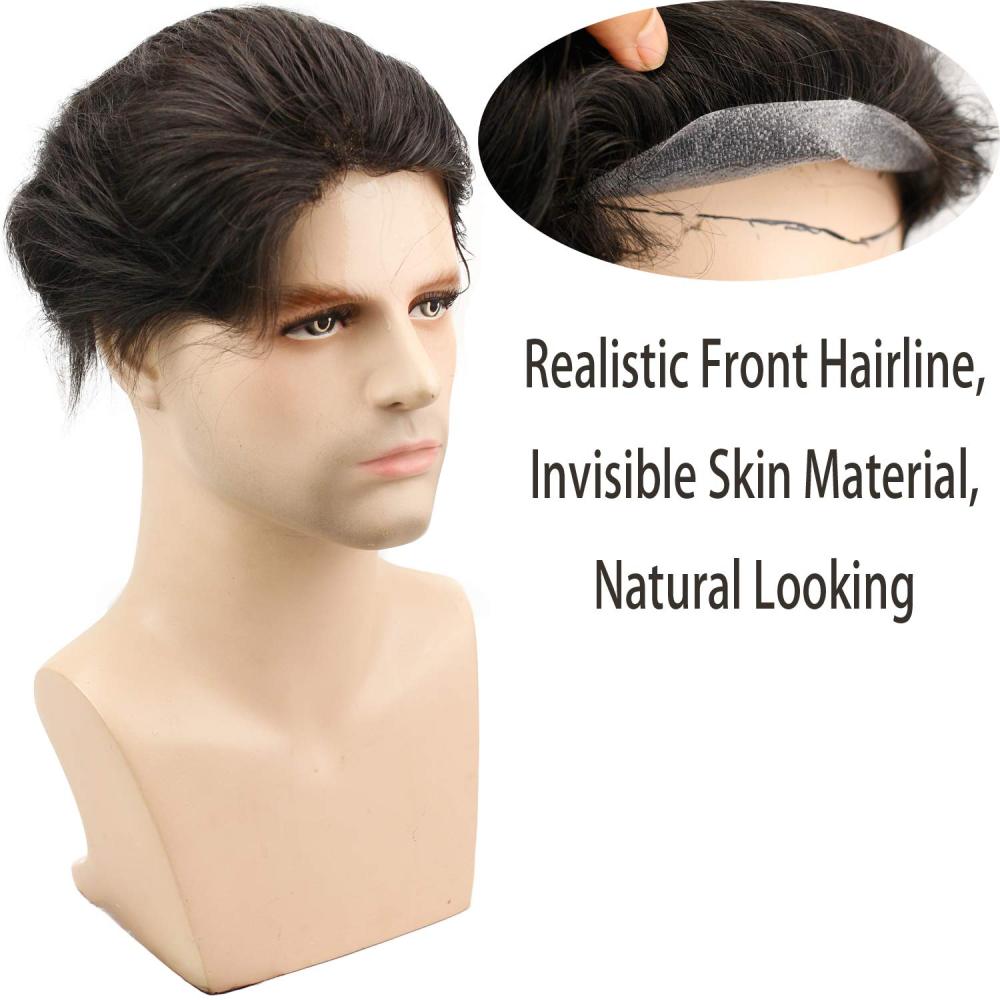 Grey Men`s Toupee Hairpiece Whole PU Base Brazilian Remy Human Hair 1b# Mix 80% Grey Hair Natural Straight 10*8