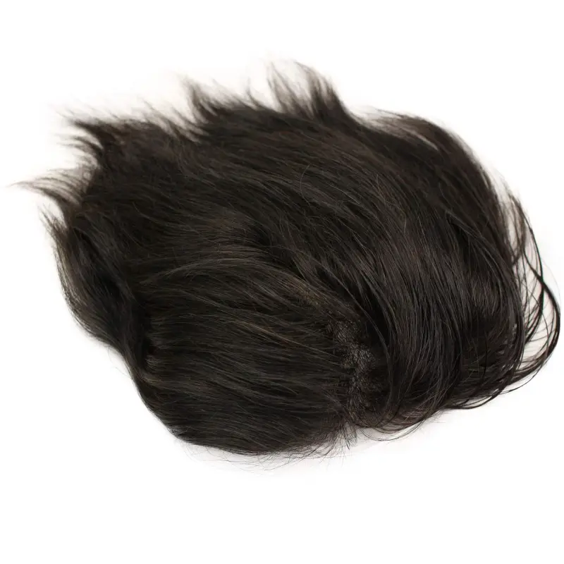 Thin Skin Straight Hair Replacement Brazilian Remy Human Hair Mix 20% Grey Synthetic Hair Toupee for Men 10x8