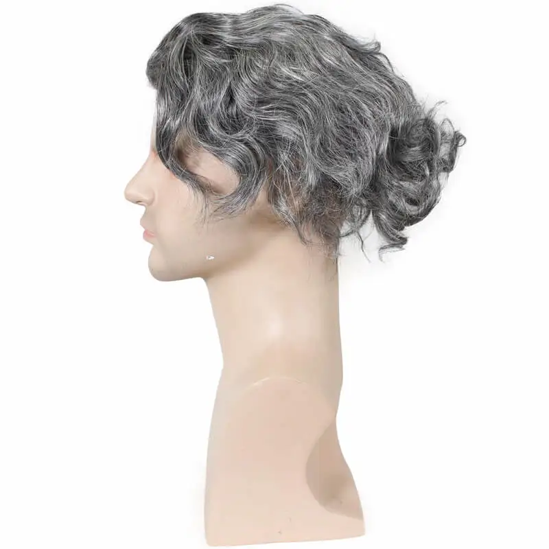 Grey Men`s Toupee Hairpiece Whole PU Base Brazilian Remy Human Hair 1b# Mix 80% Grey Hair Natural Straight 10*8