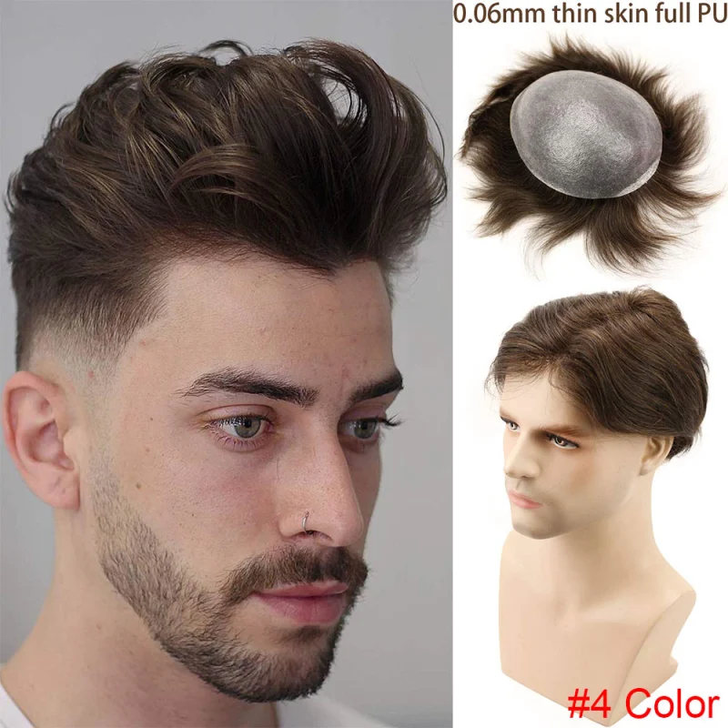 Grey Men`s Toupee Hairpiece Whole PU Base Brazilian Remy Human Hair 1b# Mix 80% Grey Hair Natural Straight 10*8