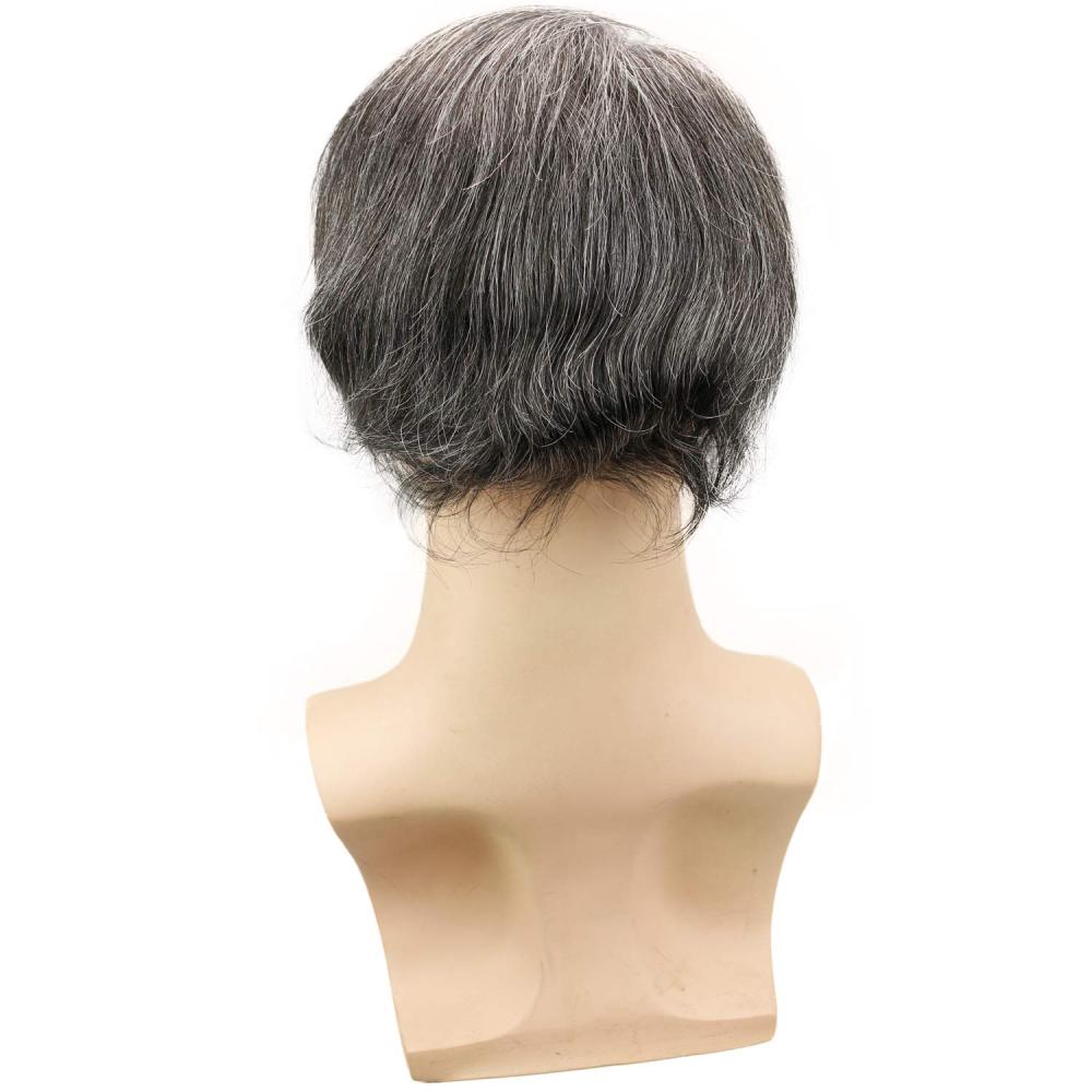 Grey Men`s Toupee Hairpiece Whole PU Base Brazilian Remy Human Hair 1b# Mix 80% Grey Hair Natural Straight 10*8