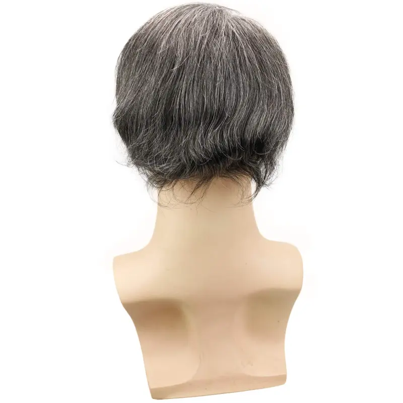 Grey Men`s Toupee Hairpiece Whole PU Base Brazilian Remy Human Hair 1b# Mix 80% Grey Hair Natural Straight 10*8