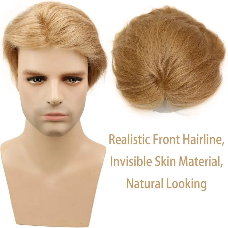 Thin Skin Straight Hair Replacement Brazilian Remy Human Hair Mix 20% Grey Synthetic Hair Toupee for Men 10x8