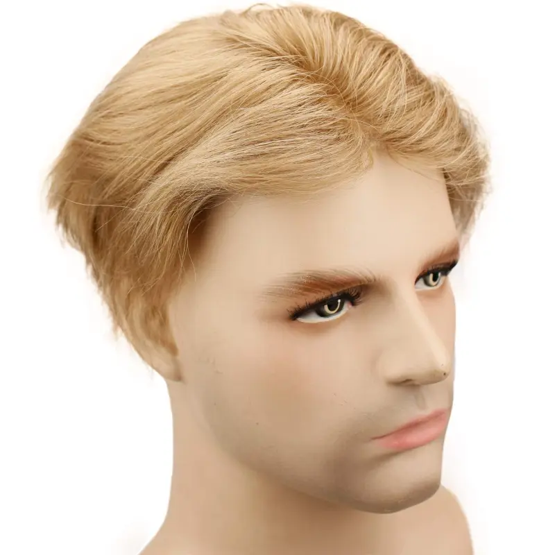 Thin Skin Straight Hair Replacement Brazilian Remy Human Hair Mix 20% Grey Synthetic Hair Toupee for Men 10x8