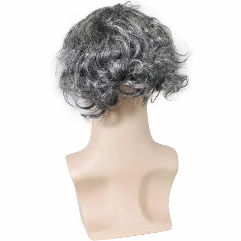 Thin Skin Straight Hair Replacement Brazilian Remy Human Hair Mix 20% Grey Synthetic Hair Toupee for Men 10x8