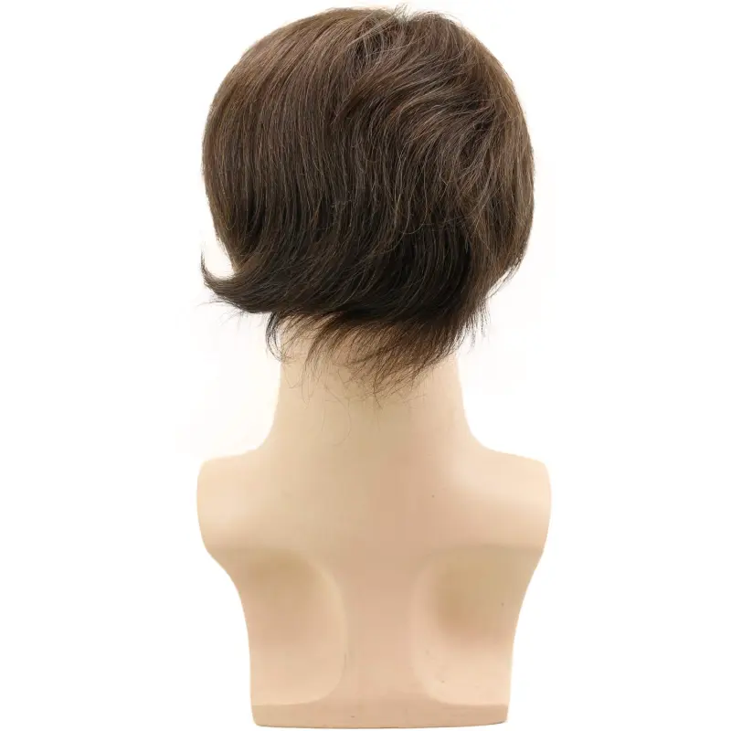 Thin Skin Straight Hair Replacement Brazilian Remy Human Hair Mix 20% Grey Synthetic Hair Toupee for Men 10x8