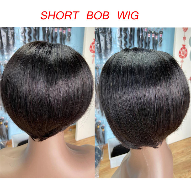 Short Pixie Cut Bob Wig Straight Human Hair 150%Density Lace Front Bob Wigs J-Part Lace Frontal Wig for Black Women Pre Plucked