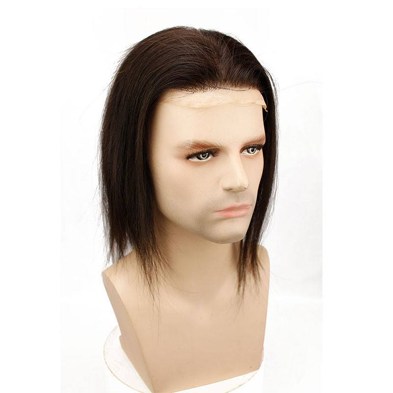 Swiss Lace And PU Hairpiece Replacement 12 inch Length Long Straight Toupee Brazilian Remy Human Hair Natural Black Color