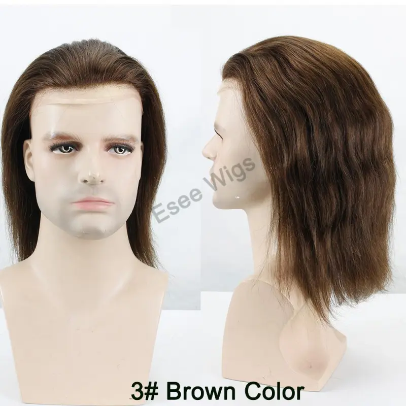 Swiss Lace And PU Hairpiece Replacement 12 inch Length Long Straight Toupee Brazilian Remy Human Hair Natural Black Color