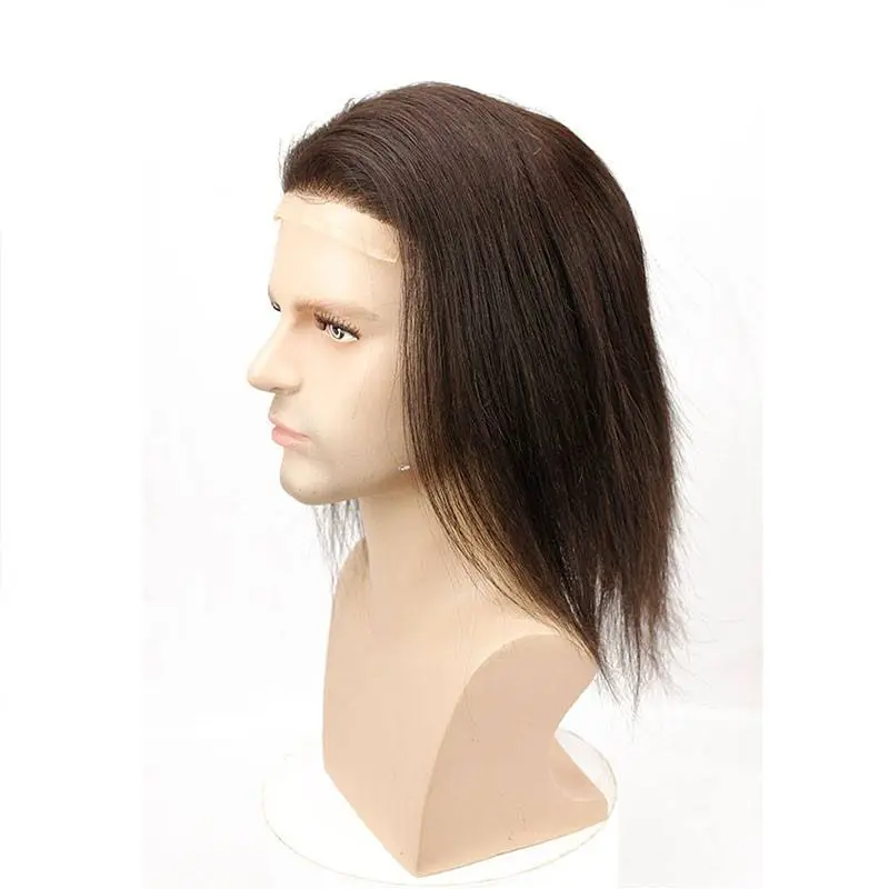 Swiss Lace And PU Hairpiece Replacement 12 inch Length Long Straight Toupee Brazilian Remy Human Hair Natural Black Color