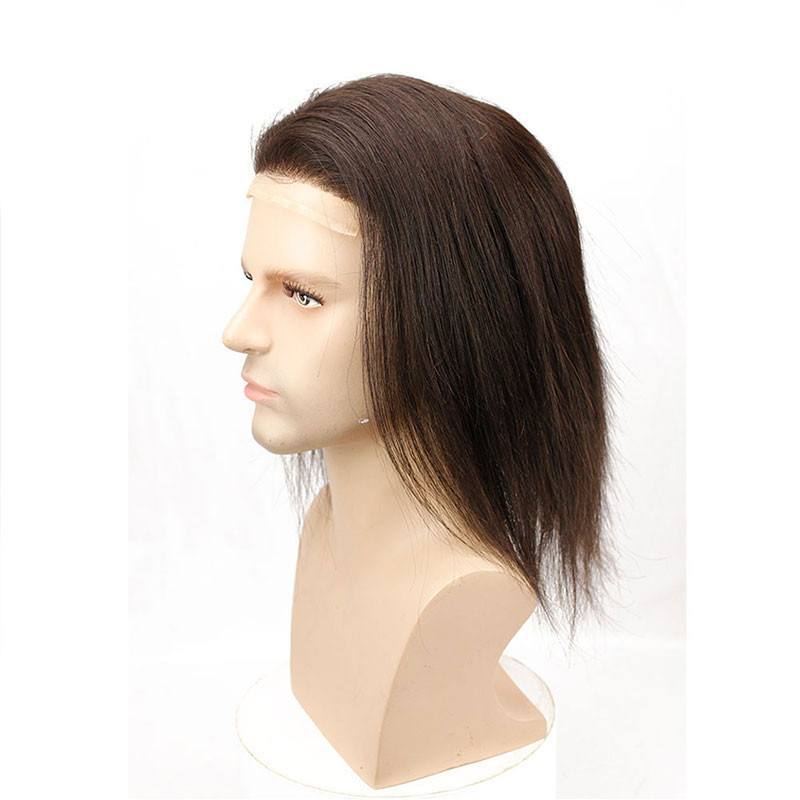 Swiss Lace And PU Hairpiece Replacement 12 inch Length Long Straight Toupee Brazilian Remy Human Hair Natural Black Color