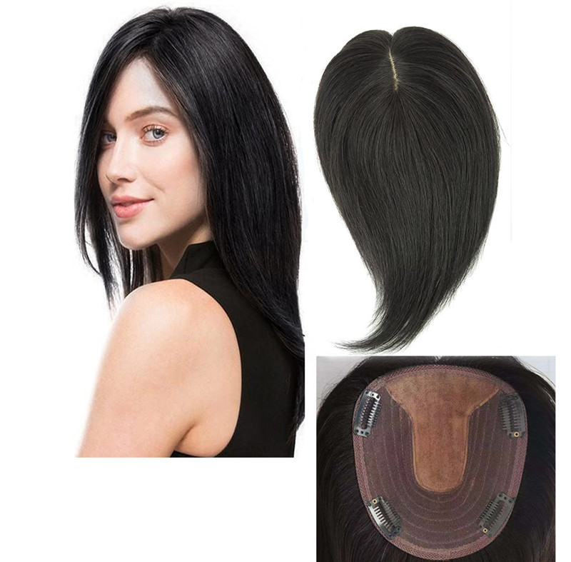 Eseewigs Clip in Human Hair Toppers Seamless Hairpiece Toupee for Women Thick Silk Base Topper for Thicking Hair 4*5inch