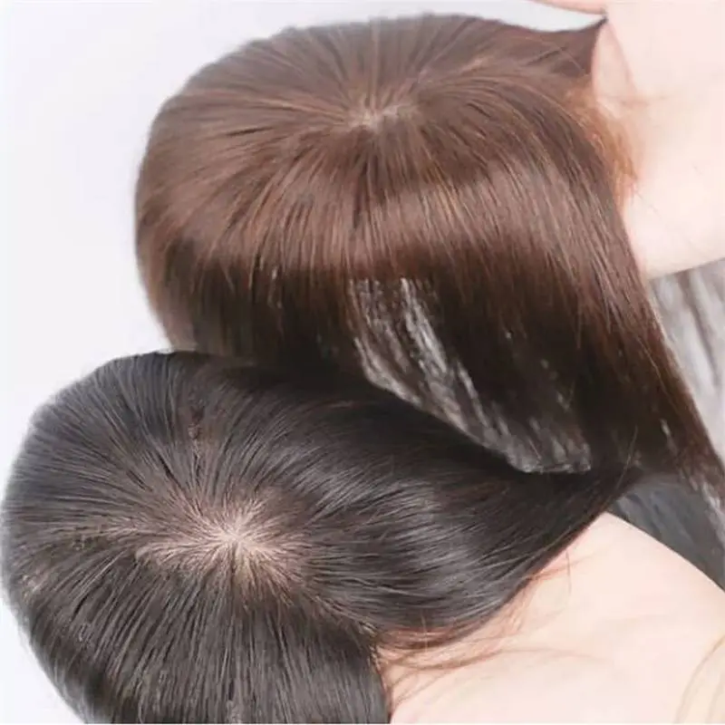 Any Size Remy Human Hair Toupee With 4 Clips In Hair Topper Natural Scalp Skin Top Hairpiece with Air Bangs or Part