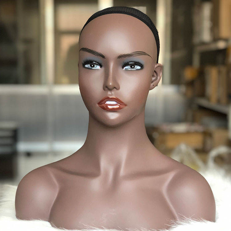 nunify maniquin head with shoulders chest eyelashes ear holes one pari free earring dark brown beige mannequin head wig tools