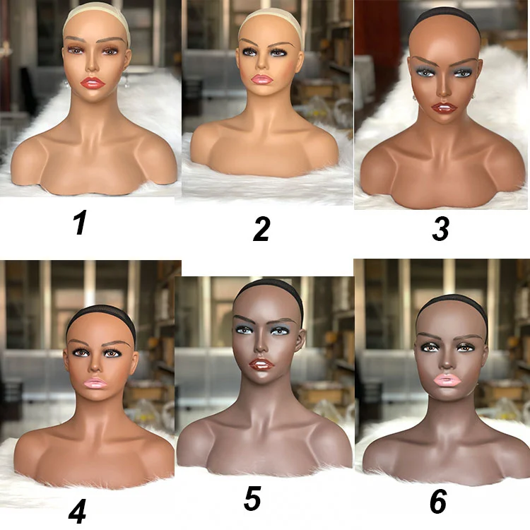 nunify maniquin head with shoulders chest eyelashes ear holes one pari free earring dark brown beige mannequin head wig tools