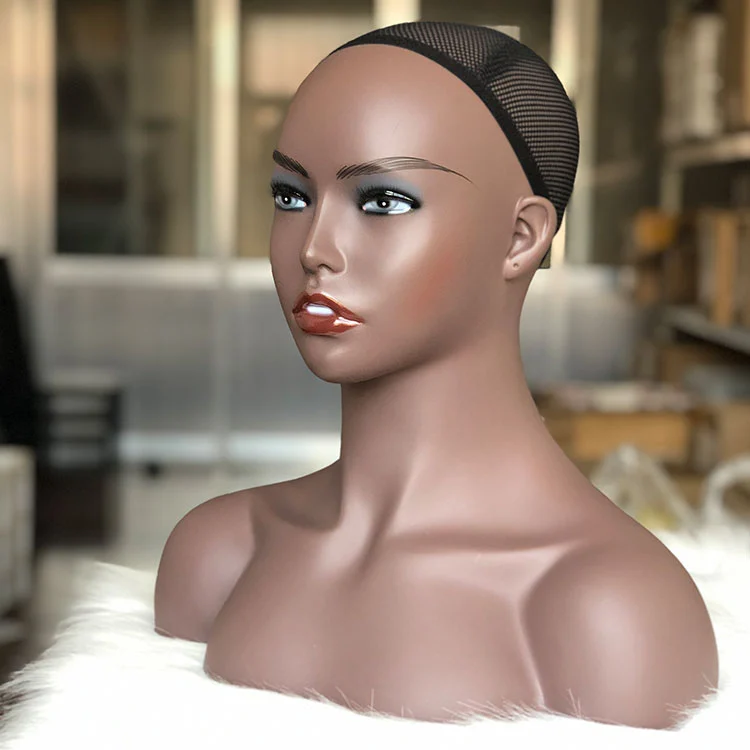 nunify maniquin head with shoulders chest eyelashes ear holes one pari free earring dark brown beige mannequin head wig tools