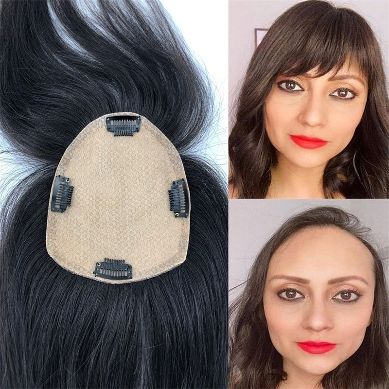 Any Size Remy Human Hair Toupee With 4 Clips In Hair Topper Natural Scalp Skin Top Hairpiece with Air Bangs or Part