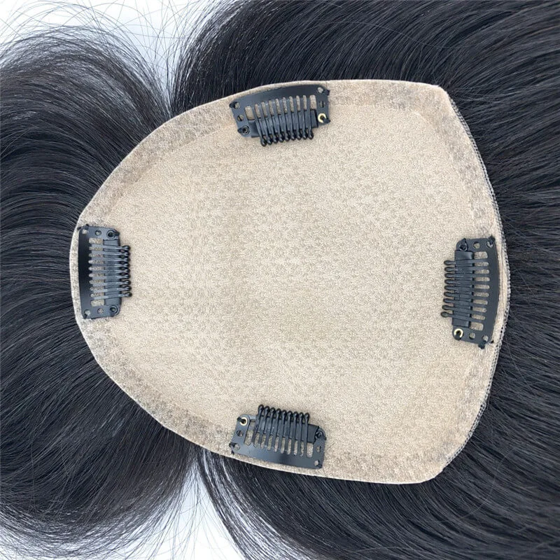 Human Hair Wig Topper Skin Base Toupee Black Brown Color Clip In Remy Human Hair Piece Middle Free Part for Bald Thin Hair