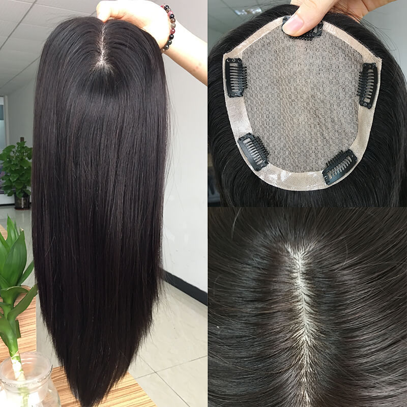 Silk base Indian remy hair replacement real human hair womens toupee