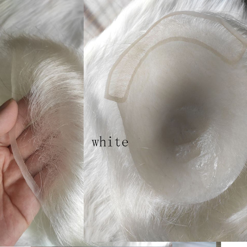 White Color toupee for men Men's Toupee10×8 European Virgin Human Hair Toupee pieces Hair Replacement System with PU around Base