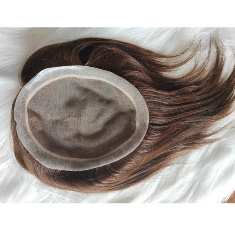 Toupee Skin Men's Toupee Human Hair Pieces for Men Natural Hair Replacement Brown Color Mono Lace Men Toupee 6X8