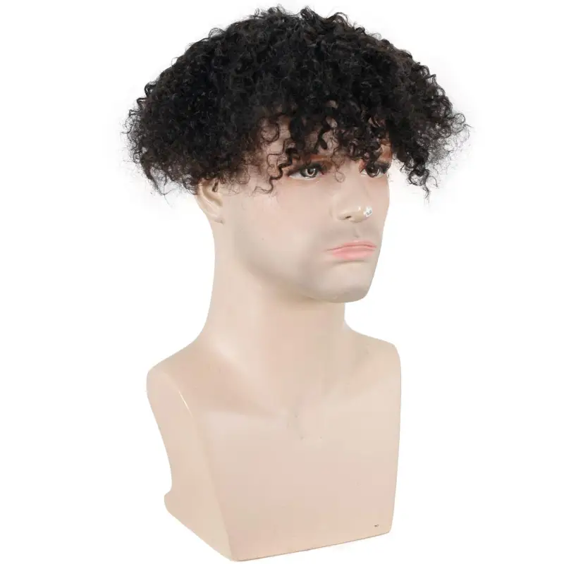 EseeWigs Human Hair 8x7inch Toupee For Men Hairpiese Replacement Systems Men Toupee Mono Lace with PU Around Curly Wig