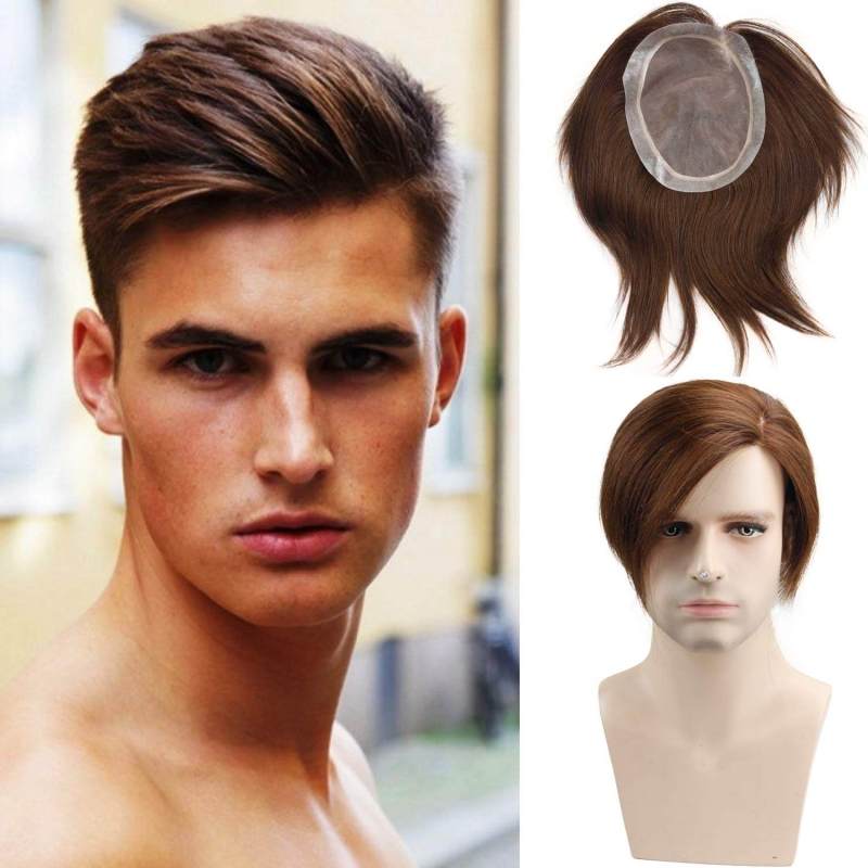 In Stock Mens Toupee100% European Virgin Human Hair Toupee for Men Human Hair Pieces with Soft Thin Super Fine Mono Lace 6x7.5