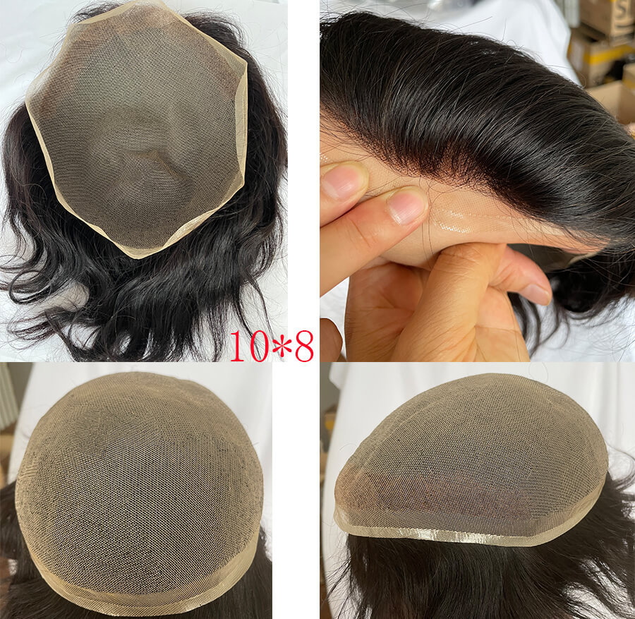 100%European Human Hair Toupee For Men With Soft Super Fine Swiss lace 10x8"Full Lace Toupee Straight hair pieces #1b Off black
