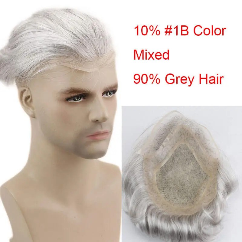 Eseewigs  PU Base with Frontal Swiss Lace Net Toupee for Men Men's Hairpiece Human Hair Toupee Wig Super Thin Skin Hair Replacement (#21 Ash Blonde) 10&quot;x8&quot;