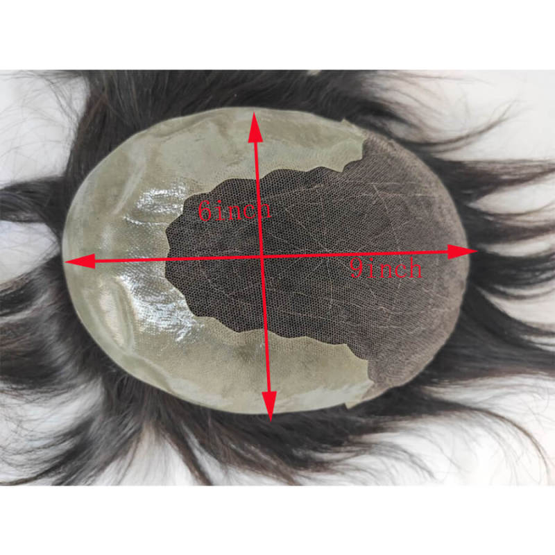 In Stock Toupee for Men European Human Hair Pieces for Men 10X7"Lace and Around PU Hair Replacement System for Men Natural Wavy