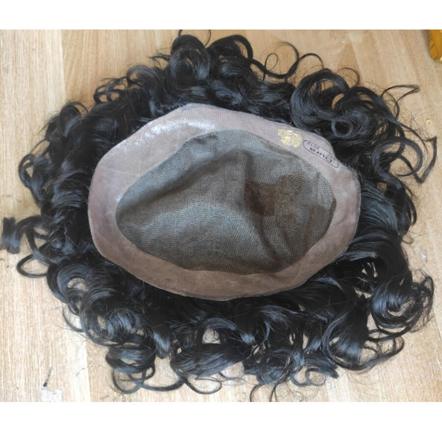 Faded Curly Undercut Durable Fine Mono Mens Hair Replacement System Hairpieces for Men Human Hair Skin Monofilament Net Base