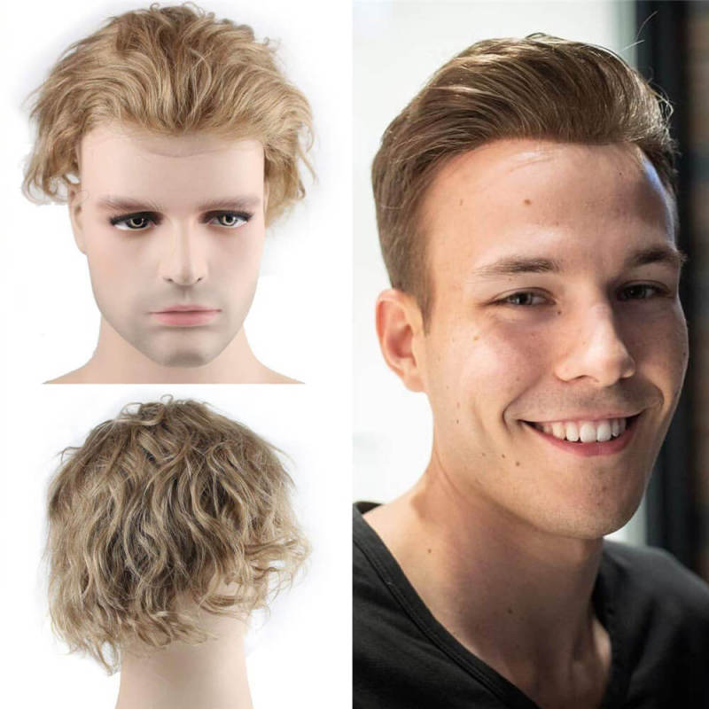 Eseewigs Men's Hairpiece Human Hair Toupee Wig Super Thin Skin Hair Replacement (#21 Ash Blonde) 10"x8"