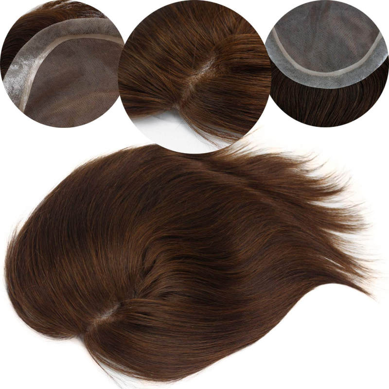 In Stock Mens Toupee100% European Virgin Human Hair Toupee for Men Human Hair Pieces with Soft Thin Super Fine Mono Lace 6x7.5