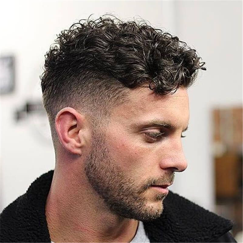 Faded Curly Undercut Durable Fine Mono Mens Hair Replacement System Hairpieces for Men Human Hair Skin Monofilament Net Base