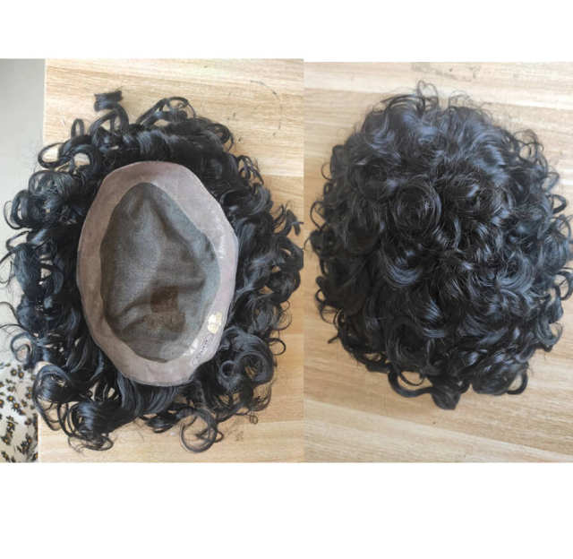 Faded Curly Undercut Durable Fine Mono Mens Hair Replacement System Hairpieces for Men Human Hair Skin Monofilament Net Base