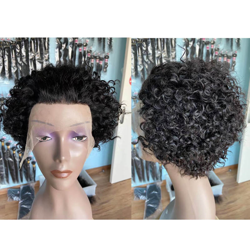 150%D Curly Bob Lace Front Wig Human Hair Short Bob J Part Lace Frontal Wigs Natural Black Pre Plucked with Baby Hair for Women