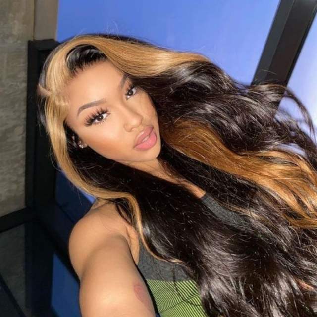Skunk Stripe Human Virgin Hair  Hairstyle Wig With Honey Blonde Highlights  Lace Front Wig For Black Woman