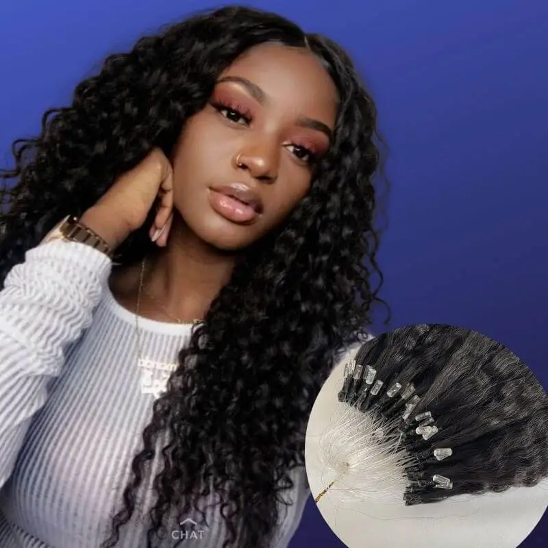 Eseewigs Deep curly Micro Loop Hair Extensions For Black  Women Human Hair Remy Micro Ring 1B#color