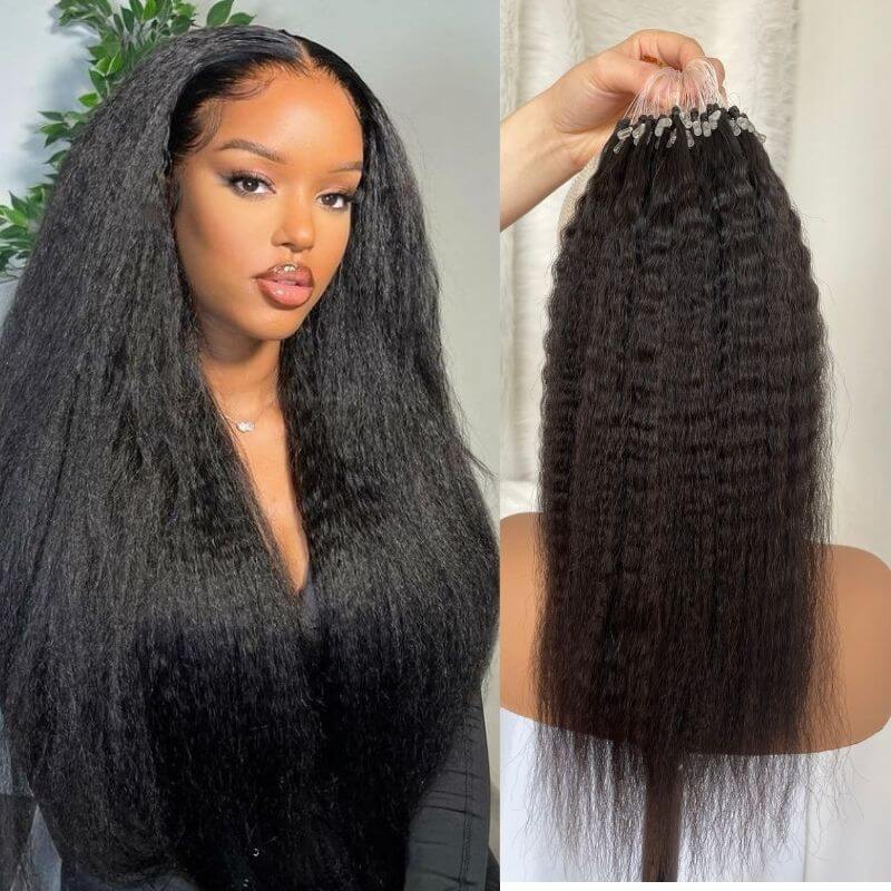 Eseewigs Kinky Straight Micro Loop Hair Extensions 1B# For Black Women Human Hair Brazilian Remy Microlinks