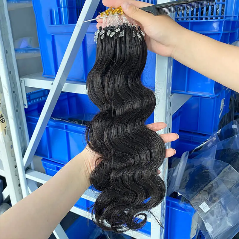 Eseewigs Body Wavy  Hair Remy Micro Loop Hair Extensions For Black Women Human Hair Easy To Install 1B#color